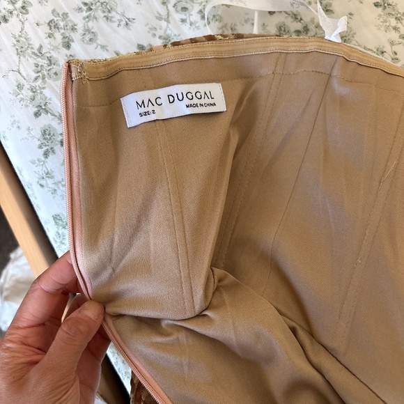 NWT | Mac Duggal Strapless Brocade Fit And Flare Midi Ivory Bronze Dress #20716 - Picture 6 of 7